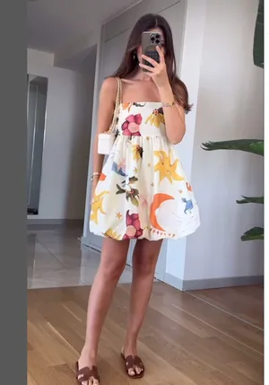 NWT ZARA SHORT VOLUMINOUS PRINTED SUN DRESS 2986/141 in MULTI YELLOW. Size XL thumbnail 5