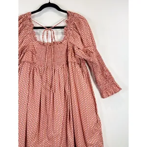 Free People Mini Dress Red Star Dip Smocked Allover Print Loose A Line Large thumbnail 10