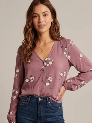 ABERCROMBIE & FITCH Floral Button-Down Blouse S 19” p2p Dusty Plum EUC thumbnail 1