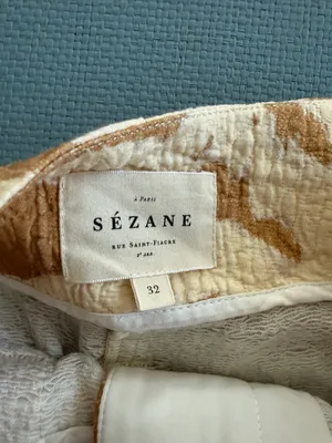 Sézane High-Waist Shorts - Cream & Brown thumbnail 3
