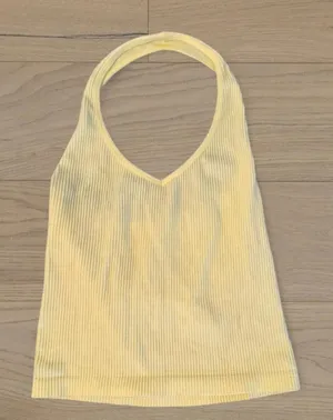 Suzette Collection Yellow Ribbed Halter Crop Top thumbnail 1