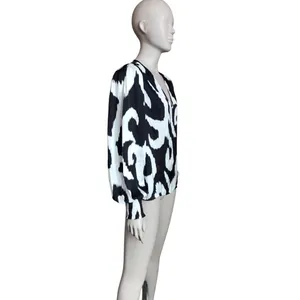 Express Black and White Patterned Blouse thumbnail 4