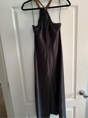 Jason Wu Black Halter Maxi Dress with Chain Neck Detail thumbnail 4