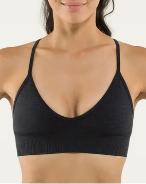 Lululemon Ebb To Street Bra Size 4 Black Ribbed V Neck Crossback Sporty Yoga thumbnail 1