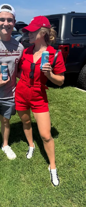 Red denim romper thumbnail 1