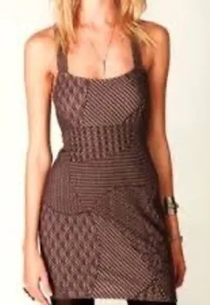Free People Brown Geometric‎ Textured Racerback Mini Dress XS TP Sleeveless Boho thumbnail 1