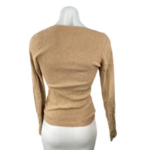 Aritzia Wilfred Womens Tan Ribbed Knit Sweetheart Long Sleeve Sweater Top Size M thumbnail 4