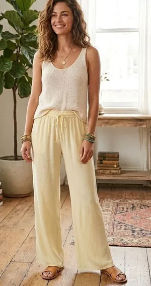 Zara light yellow flowy straight leg pants size XS thumbnail 1