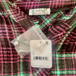 FREE PEOPLE Plaid Purple and Black Long Sleeve Shirt thumbnail 6