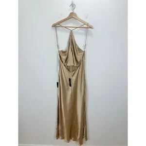 Lulus Sleek and Sweet Champagne Satin Cutout Backless Slip Midi Dress XL NWT thumbnail 6