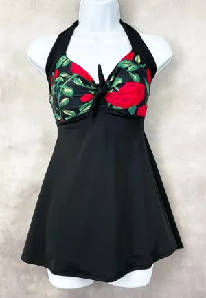 Cocoship Pinup Swimsuit Womens Small Retro Sailor‎ Skirted Roses Feminine Glam thumbnail 1