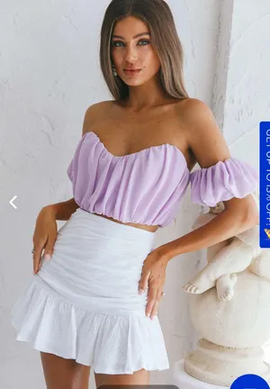 Selfie Leslie Bisous Sweetheart Neckline Ruched Off-Shoulder Crop Top Lilac thumbnail 2