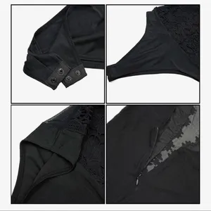 NEW Black Deep V Lace Mesh Sleeveless Thong Bodysuit L thumbnail 6