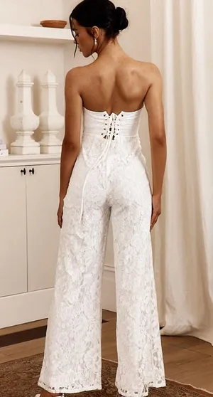Selfie Leslie Strapless White Jumpsuit thumbnail 2