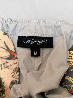 NWT Ed Hardy Drawstring Cargo Pants Grey Low Rise Butterflies Phoenix Graphic M thumbnail 6