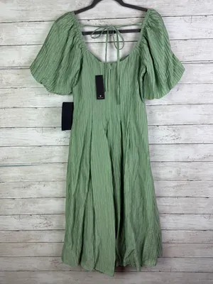 Lulus Heavenly Energy Sage Textured Puff Sleeve Pleated Midi Dress Size Small thumbnail 7