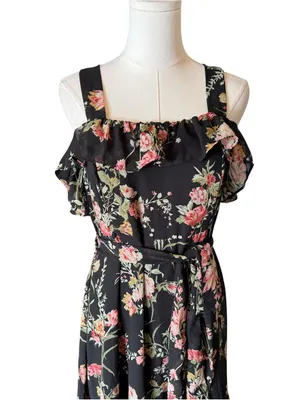 ASOS - NWT Maternity Floral Ruffle Midi Dress Black Pink Size US 8 thumbnail 3
