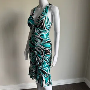 Vitnage Y2K Cache Swirl Print Micro Mesh Shimmer Ruched Dress thumbnail 4