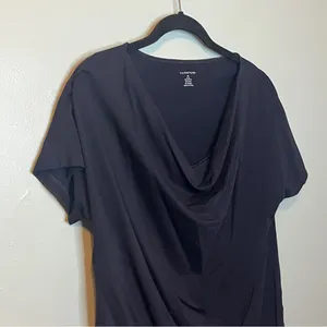 Lands' End Navy Blue Black Drape Neck Blouse Medium thumbnail 3