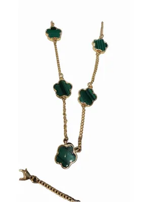 Elegant Green Necklace & Bracelet in Gold Tone set thumbnail 3