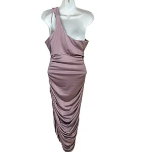 The Fashion Poet Mauve One Shoulder Ruched Bodycon Midi Dress XL Cutout Purple thumbnail 2