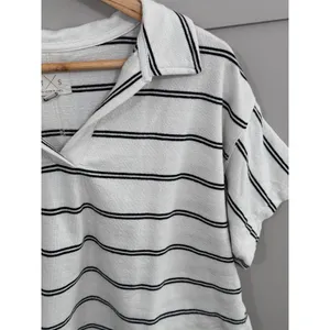 Thread & Supply Striped Polo Top Womens Small White Black V-Neck Short Sleeve thumbnail 3