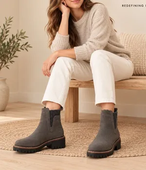 Vintage Havana Everett Grey Suede Lug Sole Ankle Boots with Knit Collar Size 5.5 thumbnail 1