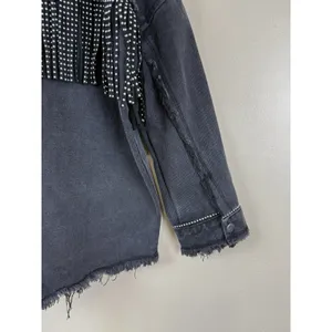 Denim Jacket Black Fringed Western Women’s Size S Embellished Festival Coachella thumbnail 9