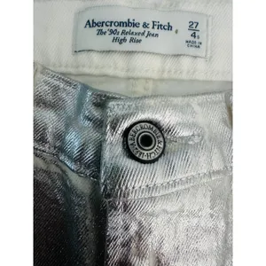 Abercrombie 90s Relaxed Jeans 27 4S Silver Metallic High Rise Y2K Cyber Grune thumbnail 4