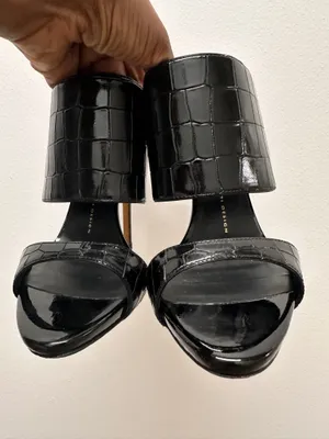 Women’s Giuseppe Zanotti Coline Black Croc Embosssd Heeled Mules Sz 8.5US/39EU thumbnail 3