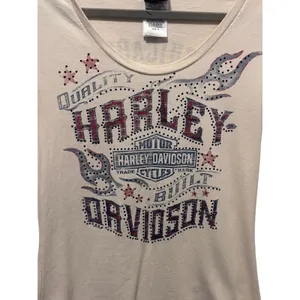 Harley Davidson Chicago IL T-Shirt Small Cream Graphic Tee Rhinestone Flame thumbnail 3