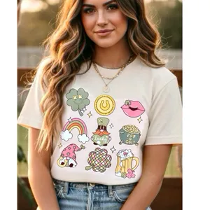 Comfort Colors ST PATRICKS Shirt Women Small Cream Gnome Lucky Retro Graphic Tee Trendy Boho thumbnail 3