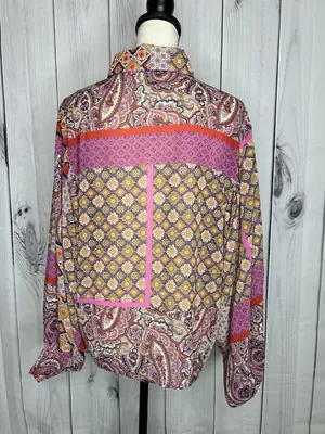 ee:some Sheer Button Up Blouse Sz M Floral Boho Chic Peasant Ruffle Cottagecore thumbnail 7