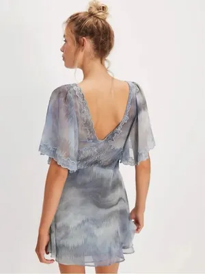 Free People Bohemian Beachy Fairy Chance On Me Mini Dress in Deep Ocean Medium thumbnail 4