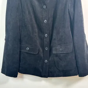 Coldwater Creek Black Faux Suede Button Front Jacket XL 16 Roll Tab Sleeve‎ thumbnail 5