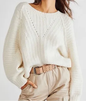 Free People Carter Oversized Sweater in White thumbnail 1