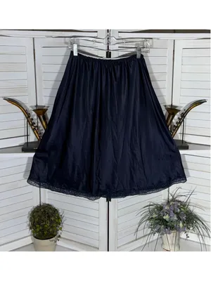 Vintage black slip skirt sheer lace hemline whimsigoth mod pinup Alt boho sz M thumbnail 2