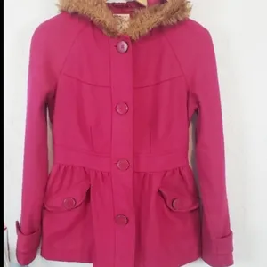 Anthropologie Tulle raspberry pink pea coat NWOT thumbnail 1