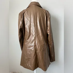 Remi x Revolve Chocolate Brown Vegan Leather Blazer Single Button Oversized Fit thumbnail 4