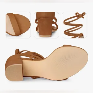 NEW Perphy Faux Suede Lace Up Chunky Mid Heels Sandal 7.5 thumbnail 3