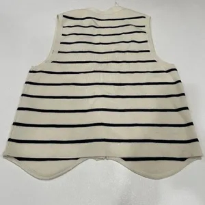 ZARA Striped Knit Button Front Sweater Vest Size Small Cream Navy thumbnail 2