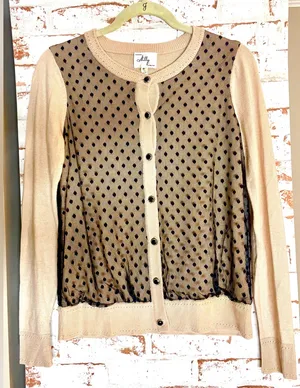 Milly of New York Beige and Black Polka Dot Cardigan thumbnail 1
