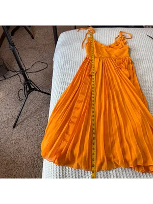 Lulus Never a Dull Moment Pleated Midi Dress Womens Small Marigold Yellow Ruffle thumbnail 9