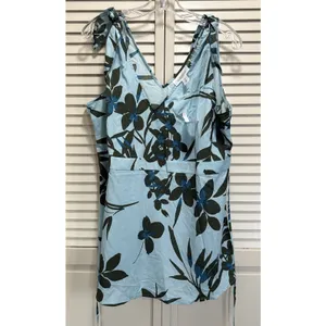 Motherhood Maternity NWT Blue/Blk Floral Sleeveless Blouse Size XL Tie Waist Side Zip thumbnail 5