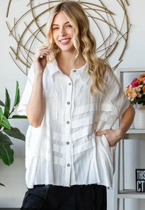 OLI & HALI Women’s White Button Down Shirt Sleeves Oversized Size Large thumbnail 1