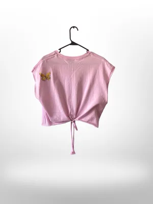 Handmade Butterfly Tie Front Back Pink Crop Tee L Adjustable thumbnail 2
