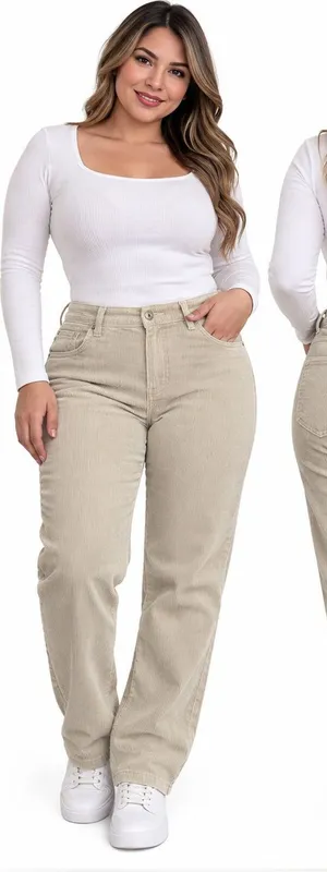 Women’s Beige Corduroy Wide-Leg Jeans thumbnail 1