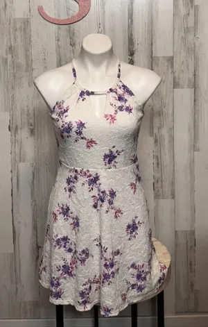 Candie’s White Floral Lace Halter Dress XS thumbnail 1