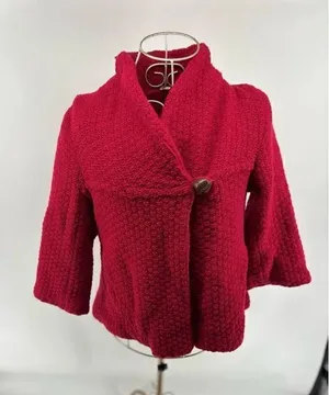 Free People Lambswool Knit One Button Wrap Jacket Size XS Red thumbnail 1