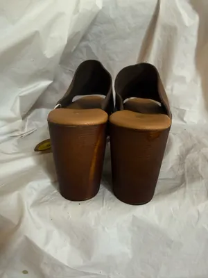 Brown Leather Platform Slide Mules with Gold Stud Accents Size 9 thumbnail 6